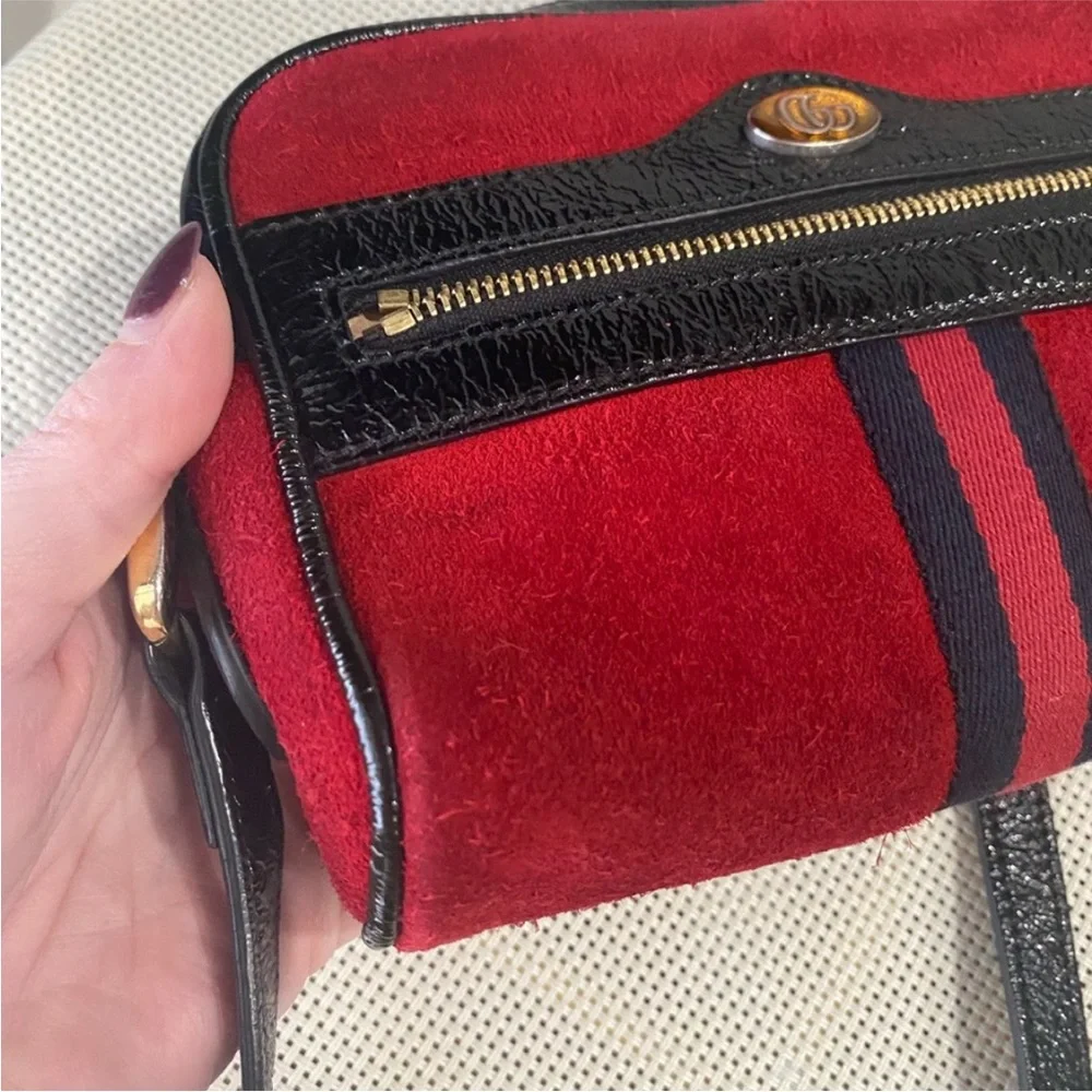 GUCCI Ophidia Red Suede Mini Shoulder Crossbody bag - Picture 2 of 12